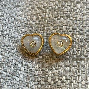 Brent Neale puffy heart earrings. Moonstone and diamond. 18k yellow gold.